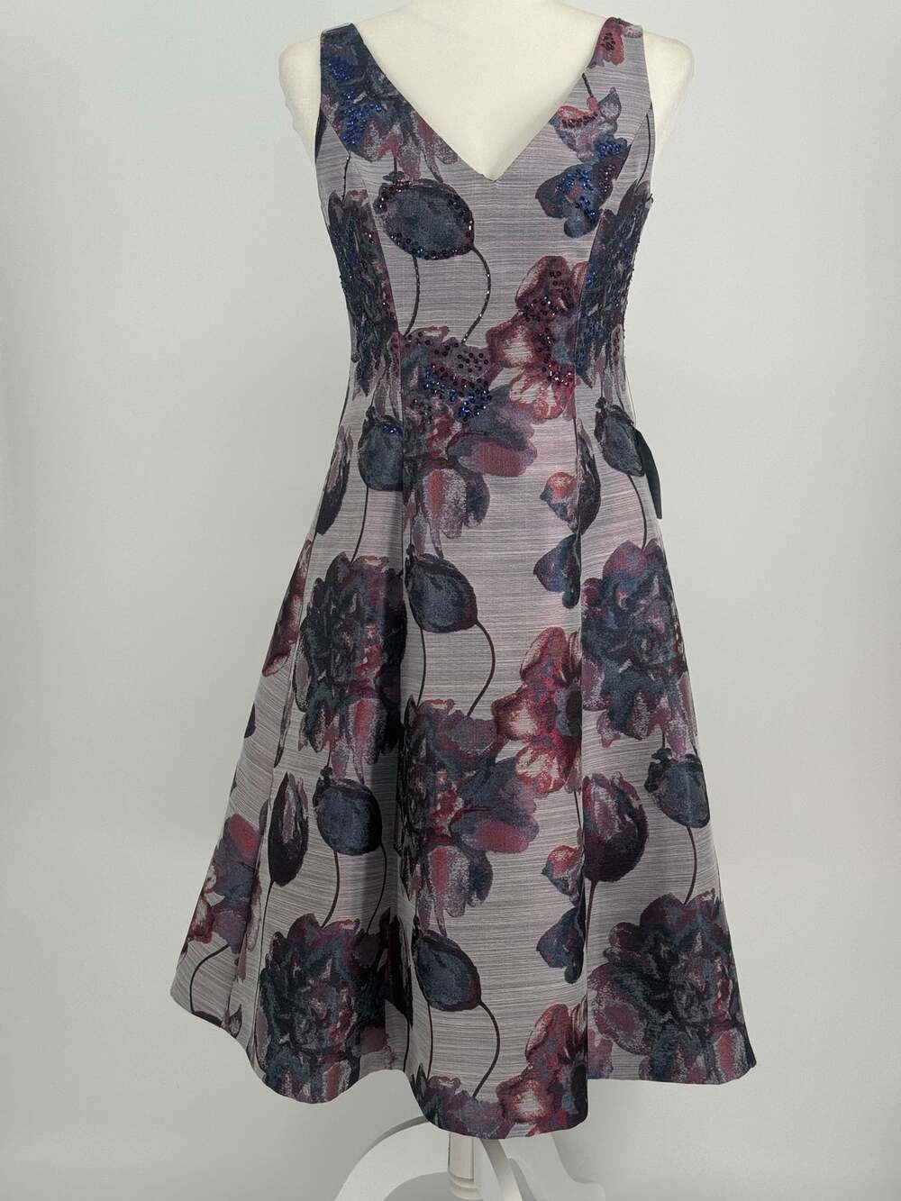 Adrianna Papell NWT Floral Beaded Fit & Flare Midi Dress Pockets Size 2
